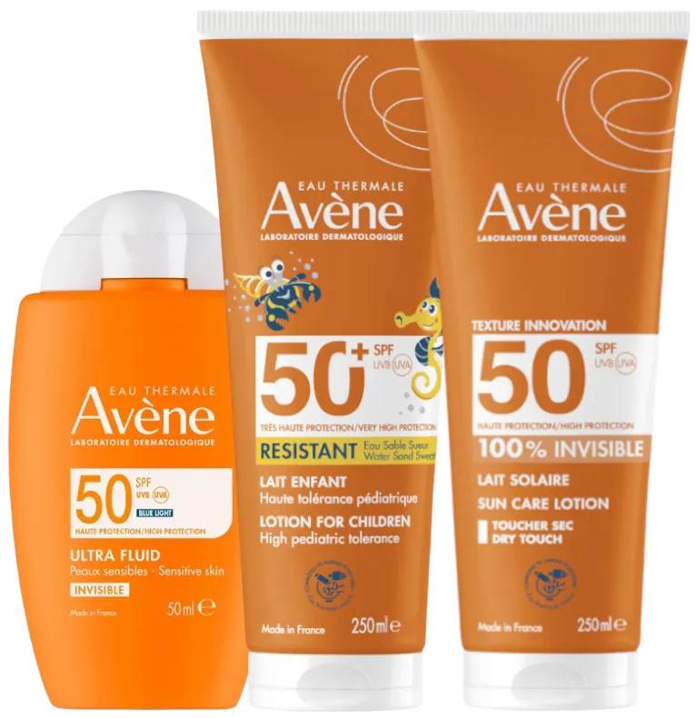 Avène Ultra Fluide Invisible SPF50 50 ml + Lait 250 ml + Lait Enfant 250 ml