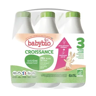 Babybio Latte Croissance Latte di Vacca 3ème Âge Bio 6 x 1L