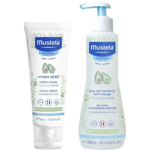 Mustela Hydra-Baby Organic Avocado Facial Cream 40ml + Organic Avocado No-Rinse Cleansing Water 300ml