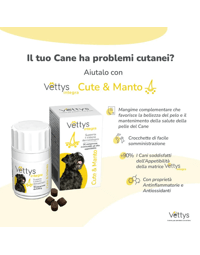 Vettys Integra Cute&Manto Integratore Per la Bellezza del Pelo e della Pelle del Cane 30 Compresse Masticabili