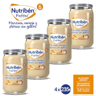Nutribén Manzana, Naranja y Plátano con Galleta 4x235 gr
