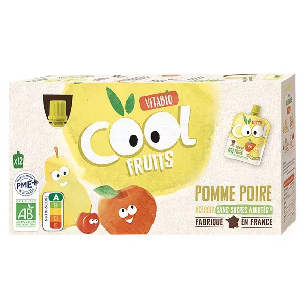 Vitabio Cool Fruits Pomme Poire Acérola Bio 12 x 90g