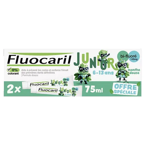 Fluocaril Junior, Dentifrice 6-12ans, Menthe Douce, 2x75ml