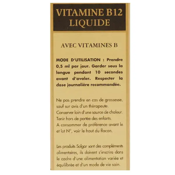 Solgar Vitamine B12 Liquide avec Vitamines B 59ml