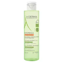 A-Derma Exomega Control Gel Lavant Émollient Anti-Grattage 2 en 1 200ml