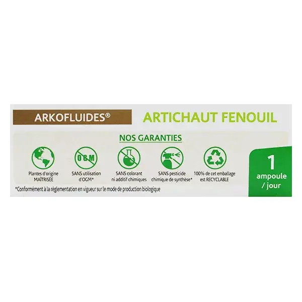 Arkopharma Arkofluides Artichaut Fenouil Bio 20 ampoules