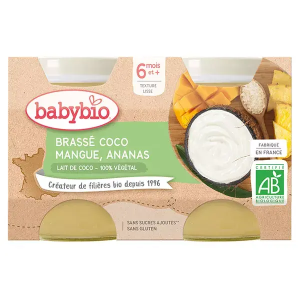 Babybio Desserts Végétaux Pot Brassé Lait de Coco Mangue Ananas +6m Bio 2 x 130g