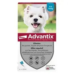 Advantix Chien Solution Antiparasitaire Petite Race 4 à 10kg 4 pipettes