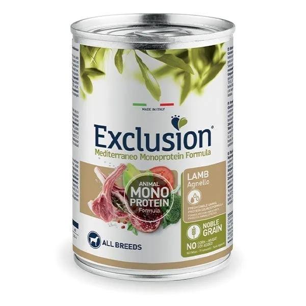 Exclusion Mediterraneo Monoprotein Noble Grain Umido Al Agnello Per Cani Lattina 400Gr