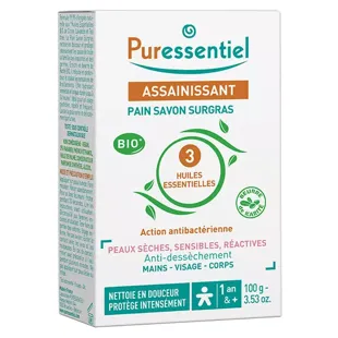 Sapone solido igienizzante supergrasso Puressentiel con 3 oli essenziali 100 g