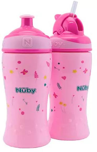 Nûby Set Taza Flip-It Preescolar +12m 360 ml + Taza Pop-Up Flujo Libre +18m 360 ml Rosa