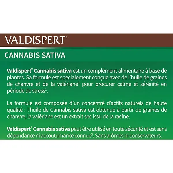 VALDISPERT Cannabis Sativa Calme et Sérénité Relaxation 24 capsules
