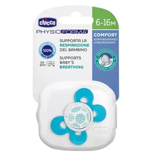 Chicco Ciuccio Physio Forma Comfort Silicone +6m Blu Pois + Scatola di Sterilizzazione
