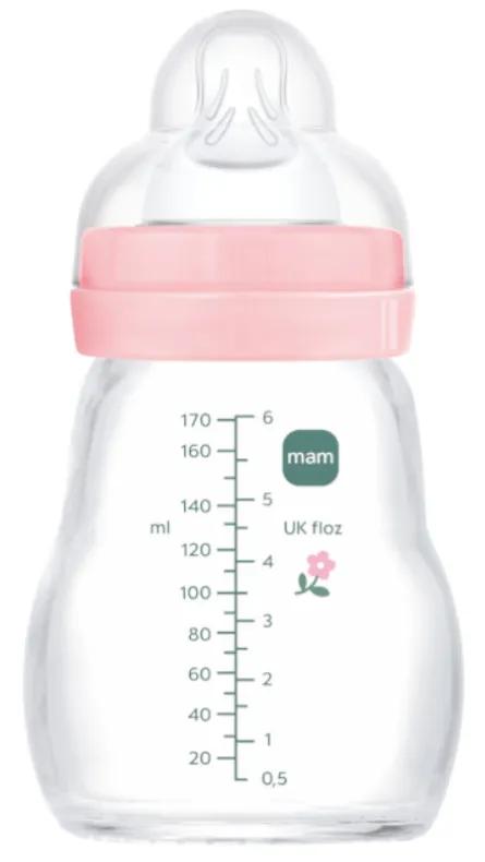 Biberon en verre à débit lent MAM Feel Good rose mat 0-2 mois 170 ml