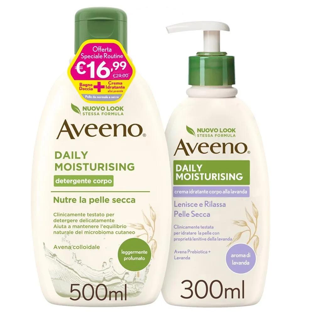 Aveeno Daily Moisturising Kit Per Pelle Normale Bagno Doccia 500ml+Crema Idratante Lavanda 300ml