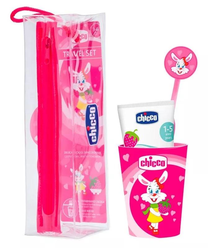 Chicco Escova de dentes + Pasta + Copo Rosa 3-6 Anos