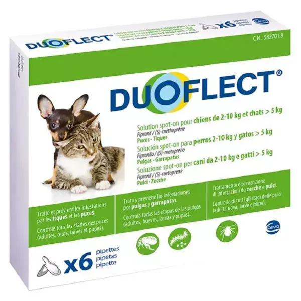 DUOFLECT® spot-on solution for dogs weighing 2-10kg and cats >5kg 6 pipettes