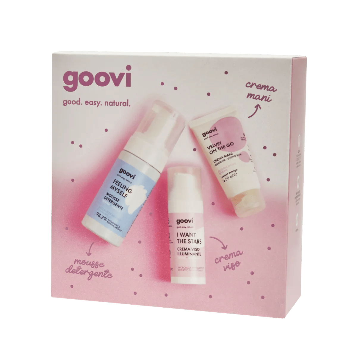 Goovi Cofanetto Regalo Mousse Detergente + Crema Viso Illuminante + Crema Mani Velvet