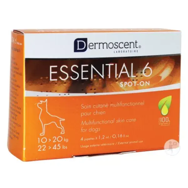 Dermoscent Essential 6 Skin and Coat Care for Dogs from 10 to 20kg Spot on 4 x 1.2ml