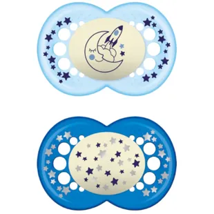 Mam Night Siliconen Fopspeen + 6m (2 Blauwe Fopspenen)