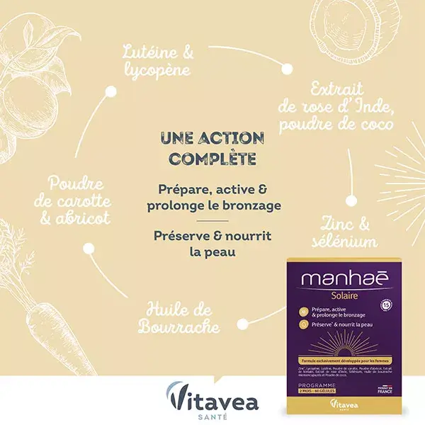 Manhaé Solaire - Prepares, activates and prolongs the tan - 60 capsules