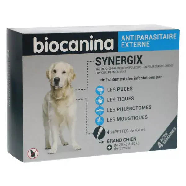 Biocanina Antiparasitario Externo Synergix - Perros Grandes 20 a 40 kg 4 Pipetas