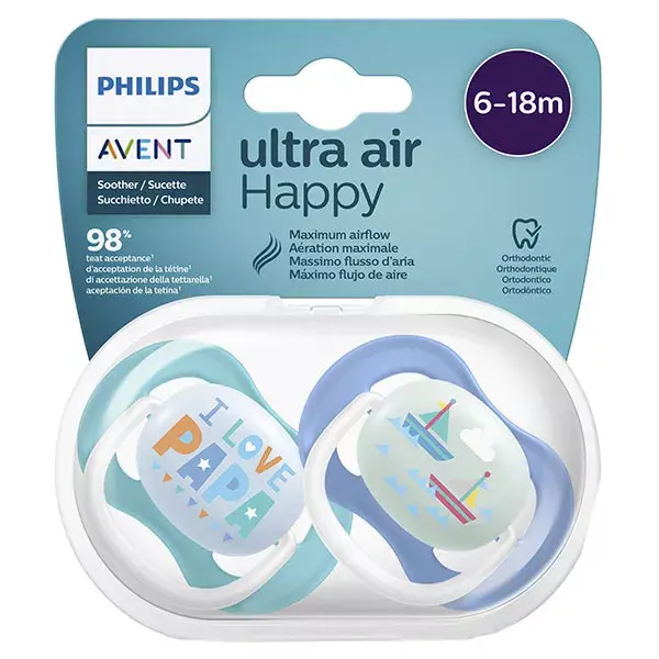 Avent Ultra Air Pacifier 6-18m Mixed Love Pap pack of 2