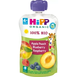 HiPP Pouches de Melocotón, Manzana y Frutos Bosque +4m BIO 100 gr