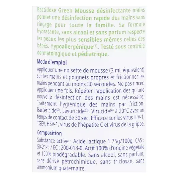 Bactidose Green Mousse Mains sans Rinçage 50ml