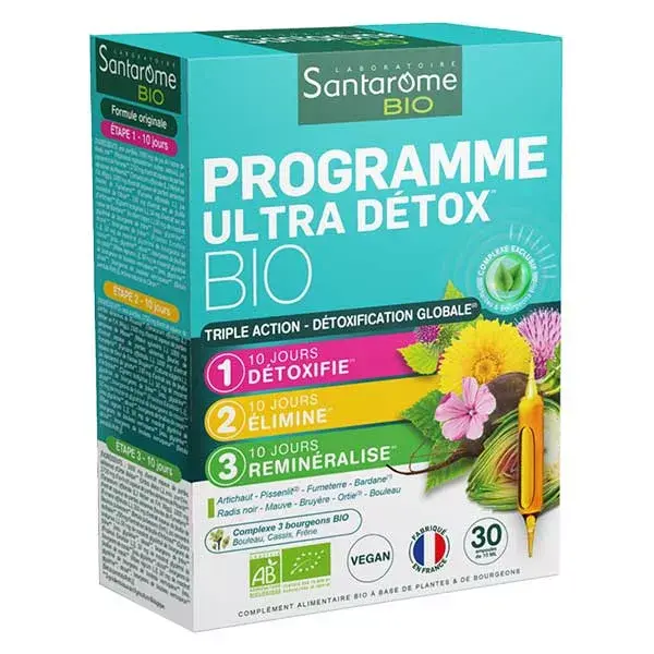Santarome Bio - Programme Ultra Détox Bio - Détox globale - 30 ampoules