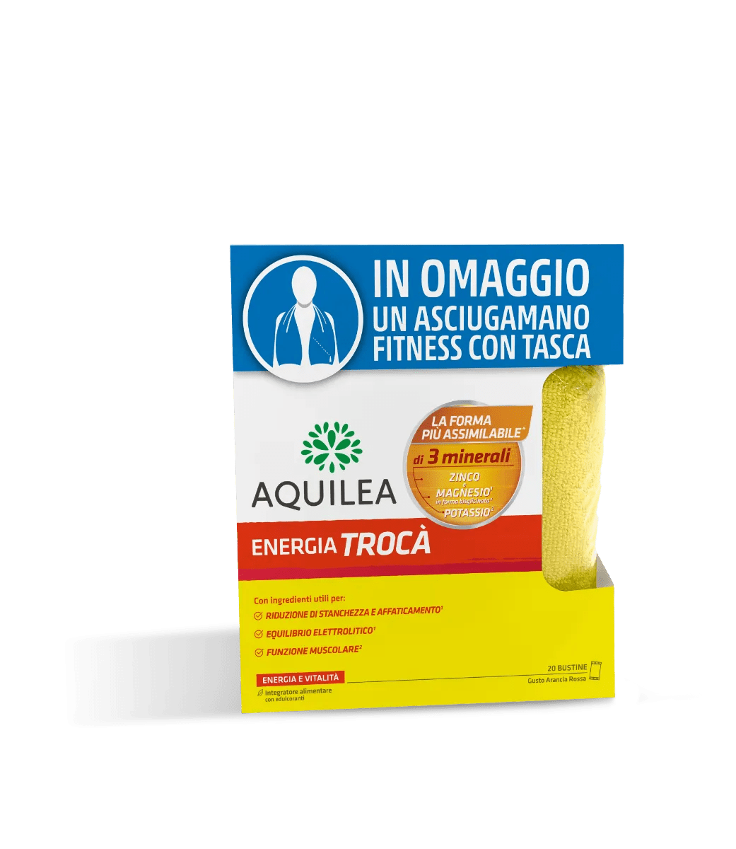 Aquilea Energia Trocà PROMO Integratore Magnesio, Zinco e Potassio 20 Bustine + Asciugamano Fitness in Regalo 