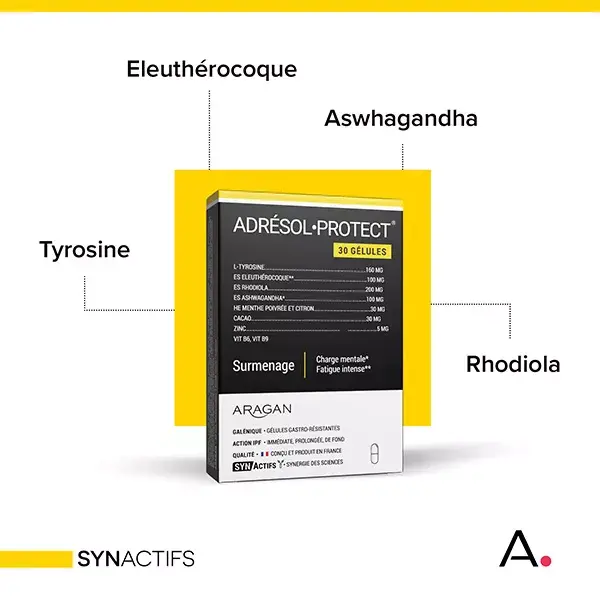 Aragan - Synactifs - AdresolProtect® - Surmenage - Zinc, Rhodiola - 30 gélules