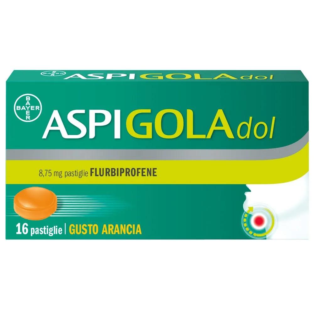 Aspi Gola Dol Caramelle Gola Antinfiammatorio per Mal di gola, 16 Pastiglie Senza Zucchero Arancia