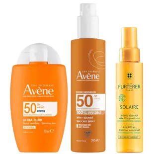 Avène Ultra Fluido Invisível FPS50 50 ml + Spray 200 ml + Óleo Solar René Furterer KPF50+ 100 ml