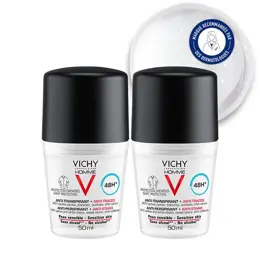 Vichy Homme Déodorant Anti-Transpirant Anti-Traces 48h Roll-On Lot de 2 x 50ml