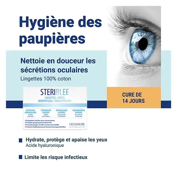 Densmore Stériblef Lingettes Hygiène Périoculaire,Infection, Allergie-14 unités