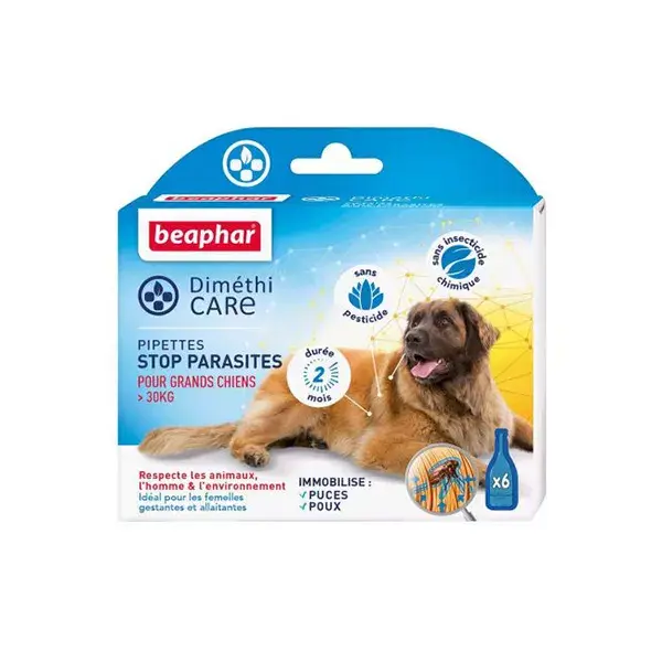 Beaphar DIMETHICARE, Pipetas stop parásitos para perros grandes (> 30 kg) paea Dimenticona - 4,5 ml x 6 pipetas