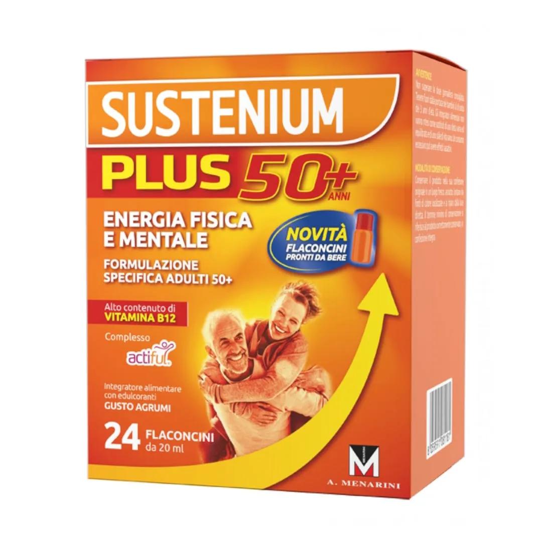 Sustenium Plus 50+ Integratore per Energia Fisica e Mentale Gusto Agrumi 24 Flaconi