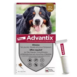 Advantix Chien Solution Antiparasitaire Très Grande Race 40 à 60kg 4 pipettes