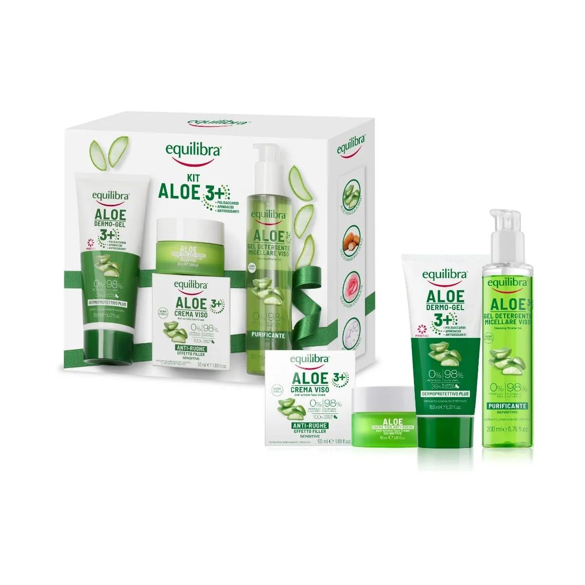 Equilibra Kit Viso Aloe 3+ Dermo Gel + Crema Viso Antirughe + Gel Detergente Micellare