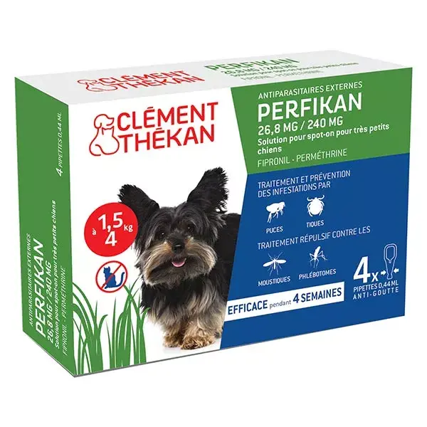 Clement Thekan Perfikan Anti-Puces Anti-Tiques Chien 1,5-4kg 4 pipettes