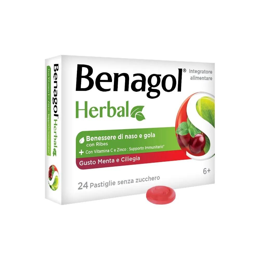 Benagol Herbal Supporto Immunitario Integratore Gusto Menta e Ciliegia 24 Pastiglie