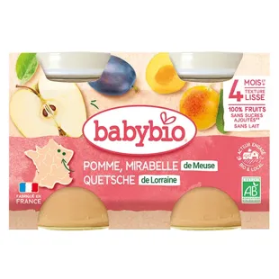Babybio Mes Fruits Mela Mirabelle dai 4 mesi 2 x 130g
