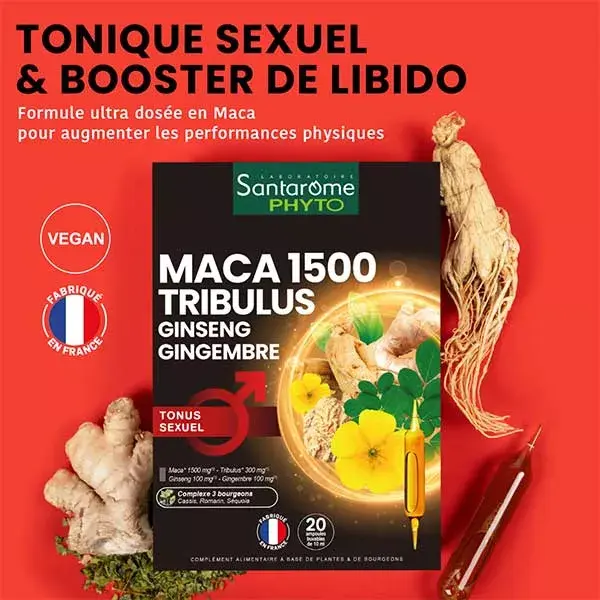 Santarome Bio Maca 1500 Tribulus Ginseng Gingembre Tonus Sexuel 20