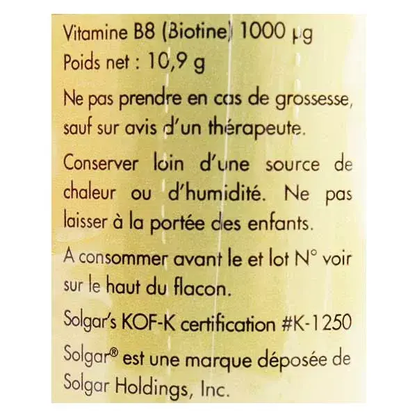 Solgar Vitamina B8 - Biotina 100 mg 50 comprimidos vegetales 