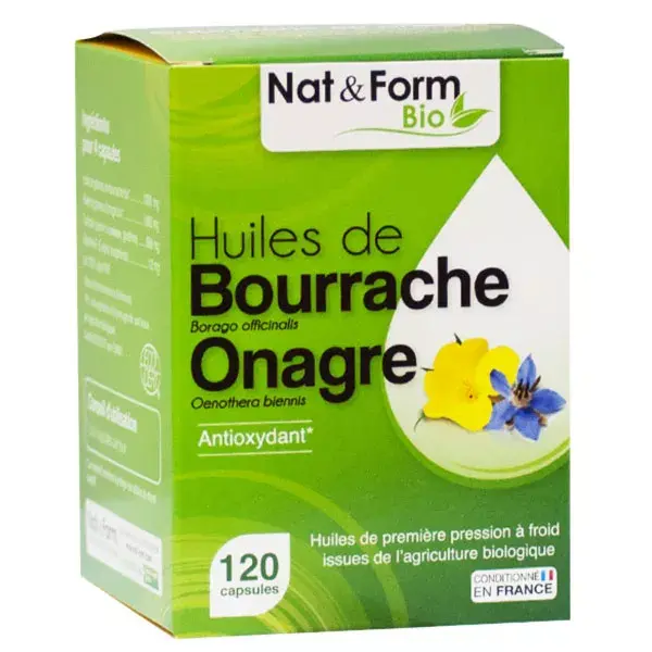 Nat & Form Bio Borraja y Onagra + Vitamina E 120 cápsulas