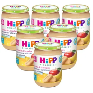 HiPP Tarrito de Manzana y Plátano con Galletas BIO +4m 6x190 gr