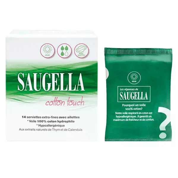 Saugella Cotton Touch Serviette Extra Fine avec Ailette Jour 14 protections
