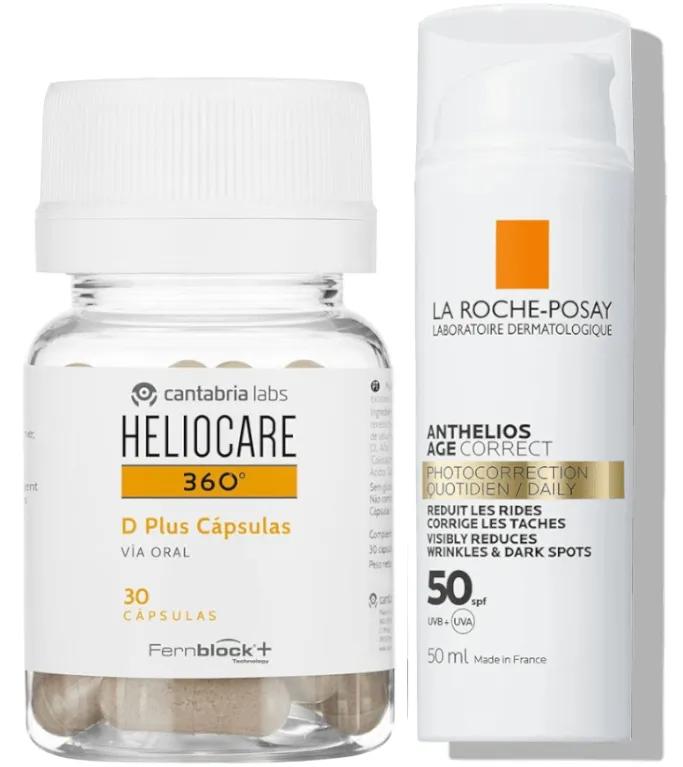Heliocare 360 D Plus 30 Kapseln + La Roche Posay Anthelios Age Correct SPF50 50 ml