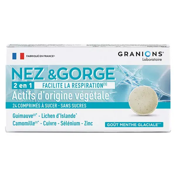 Granions Nez&Gorge Confort Respiratoire Goût Menthe 24 comprimés à sucer